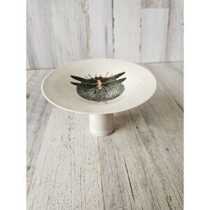 Signed dragonfly plate pedestal AS IS insect unique vintage